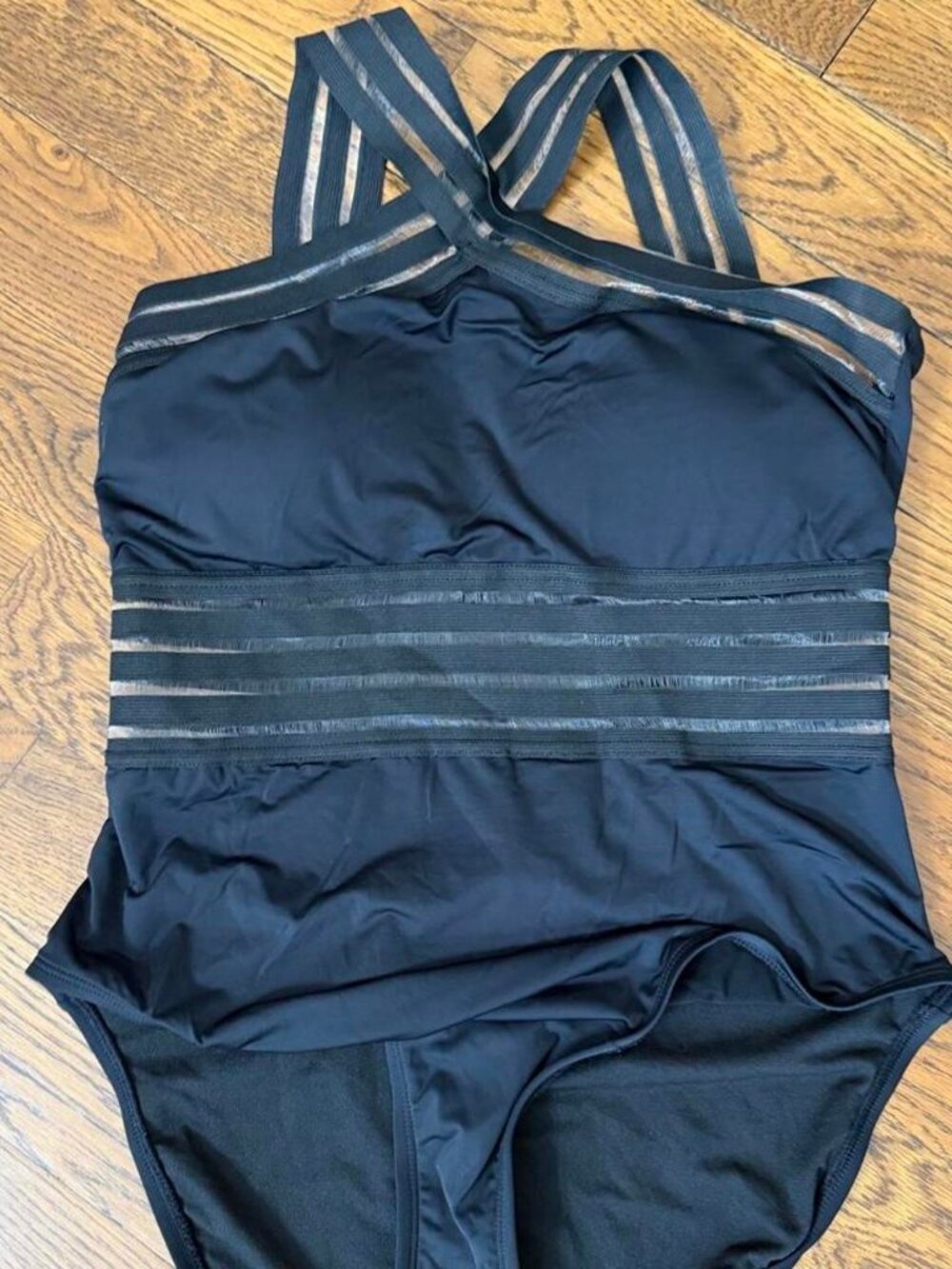 Hilor black one piece swimsuit with silver stripes Size L (10-12) #swimwear #str